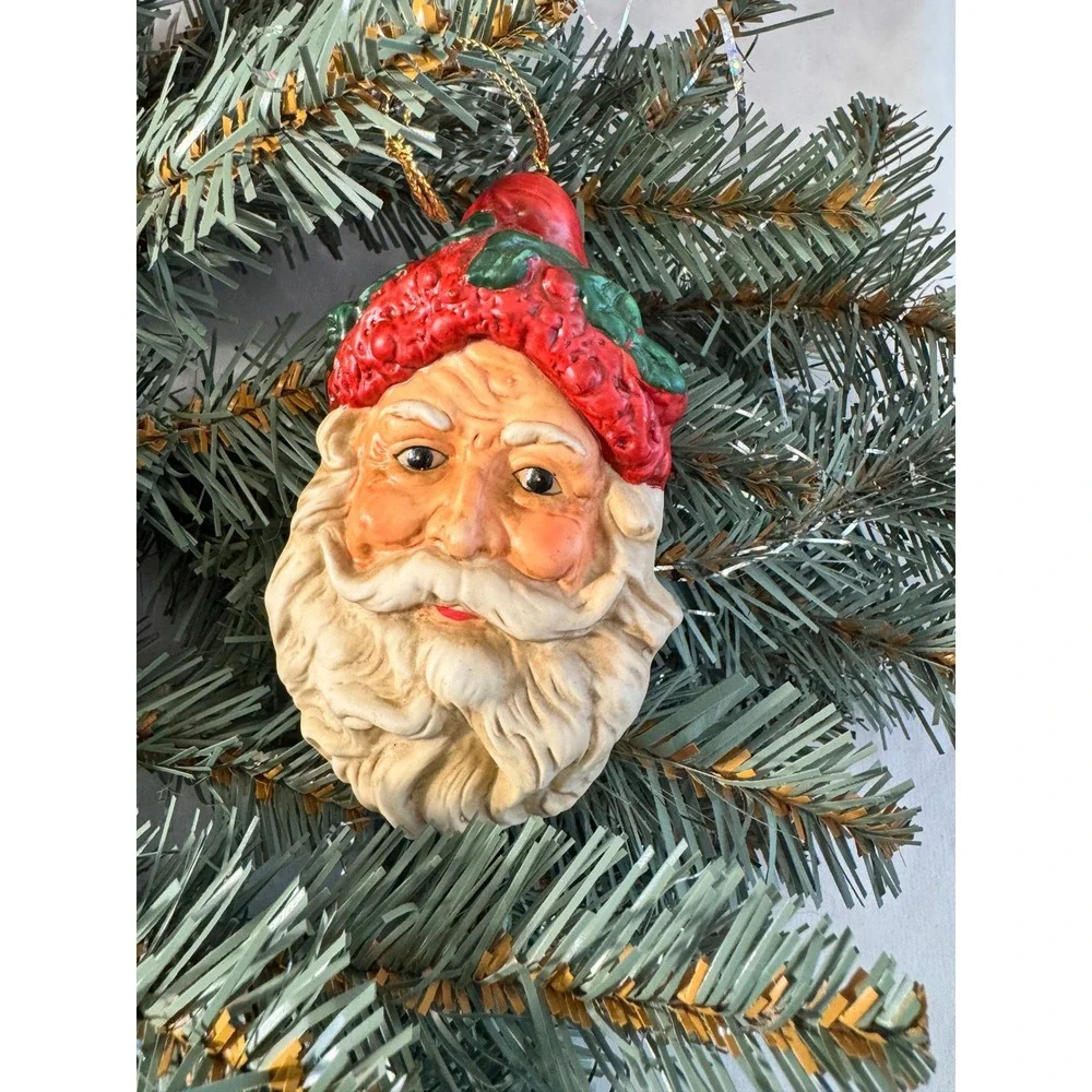 Santa Claus Ornaments Red White Vintage Style Set of 2